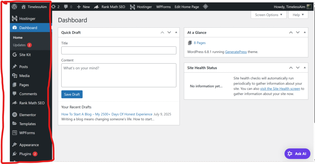 WordPress Dashboard Walkthrough