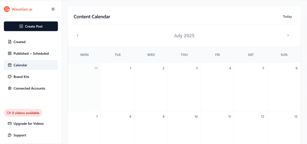 WaveGen.ai Review: Is It Worth It For Amazing Creators? 13 Wavegen.ai content calendar section